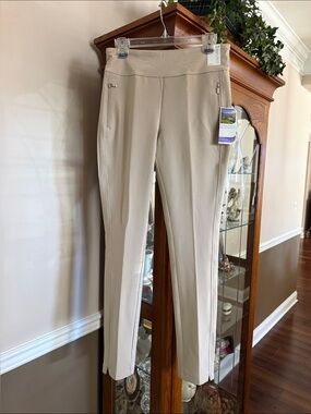 Pebble Beach Beige Straight-Leg Pull-On women’s golf Pants with Zip Pockets
